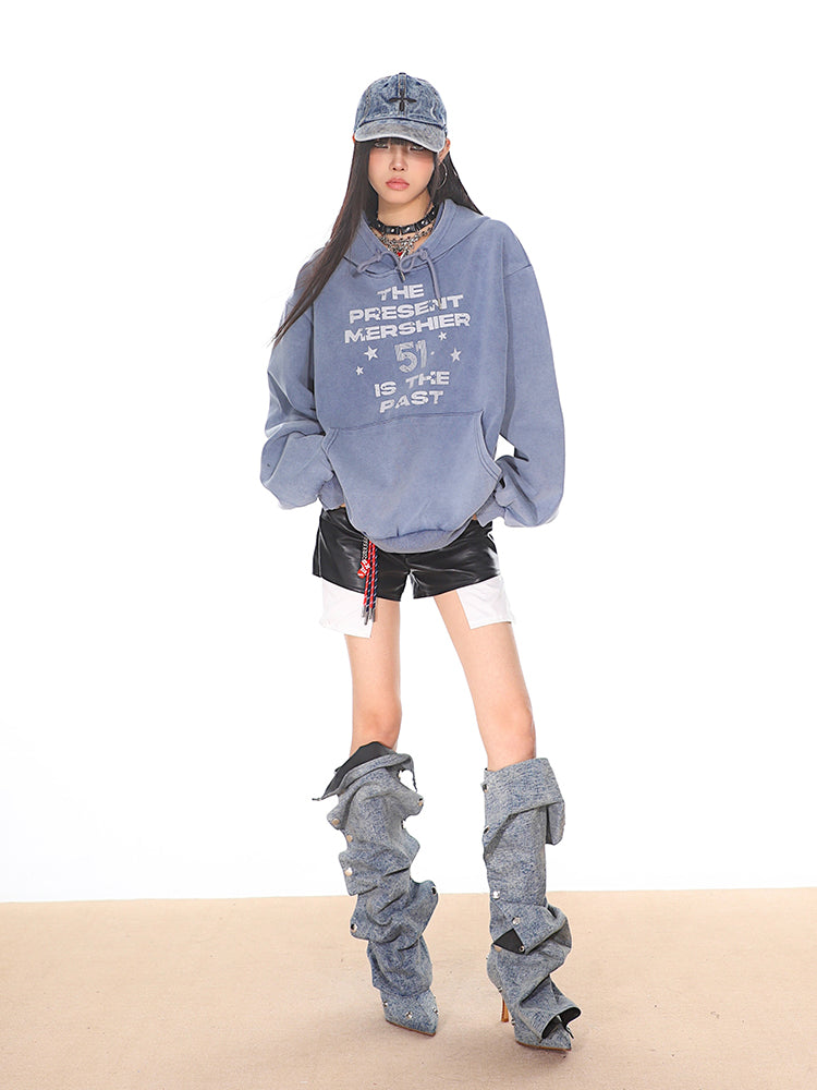 【24s Oct.】American Style Washed Letter Hooded Sweatshirt