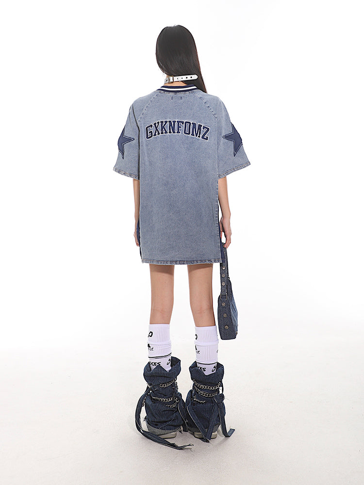 【24s July.】Vintage Denim Lettering Embroidered T-Shirt ArtsKoreanMan