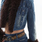 【23s November.】Detachable Fur Collar Paneled Denim Jacket