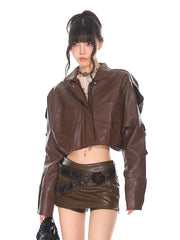 【24s Oct】American Retro Pleated Short Leather Jacket ArtsKoreanMan