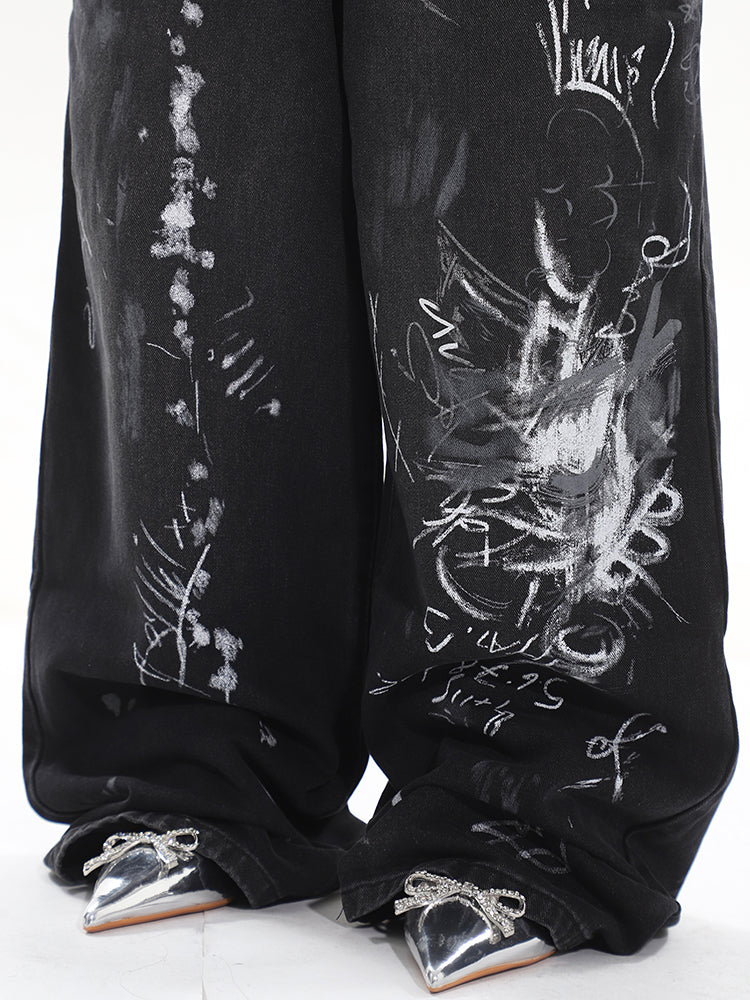 【24s April.】Hand-painted Distressed Graffiti Baggy Jeans