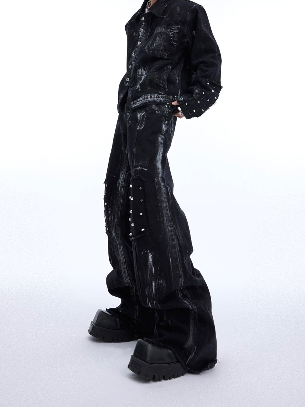 【24s March.】Metal Rivet Design Graffiti Denim Jacket + Jeans ArtsKoreanMan