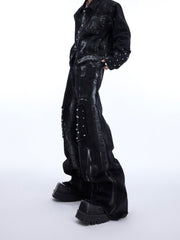 【24s March.】Metal Rivet Design Graffiti Denim Jacket + Jeans ArtsKoreanMan