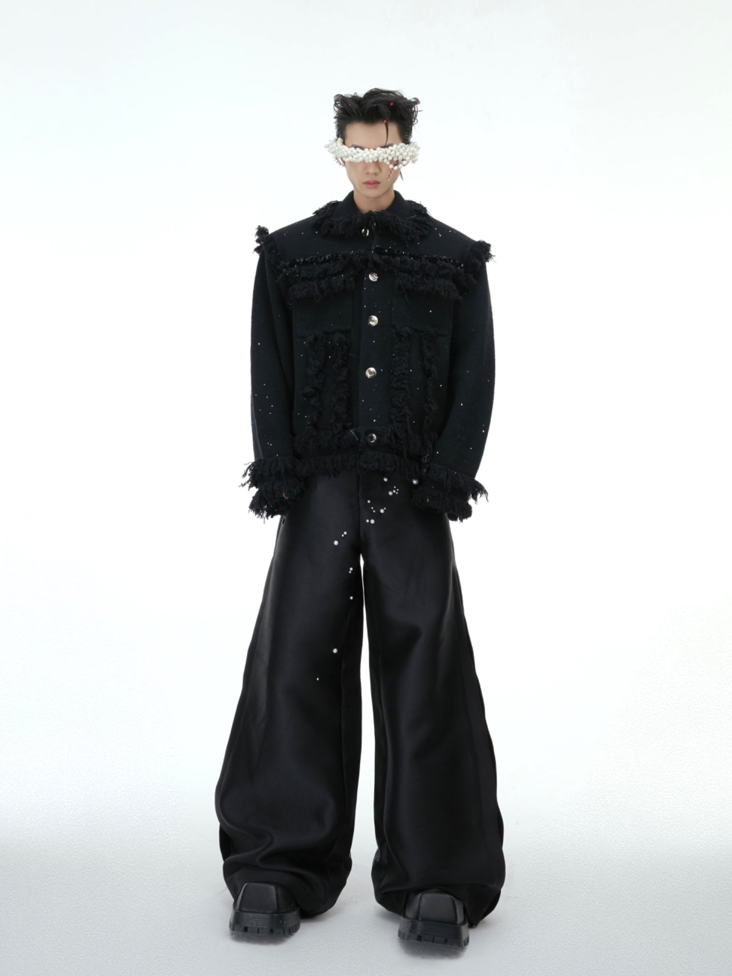 【25s Feb.】Pearl Embellished Waxed Casual Pants