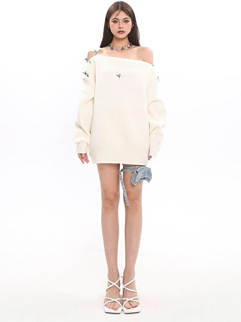 【23s December.】Metal Buckle Cutout One-shoulder Sweater ArtsKoreanMan