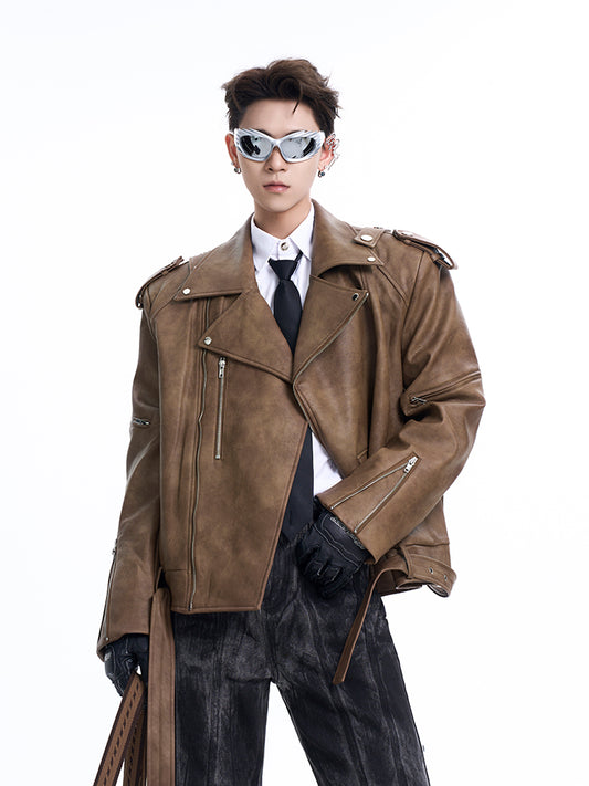 【24s Oct.】Deconstructed Blazer-collar Leather Biker Jacket