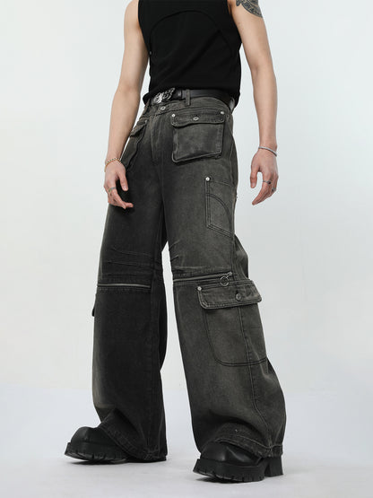 【24s March.】Deconstructed Zipped Multi-pocket Jeans