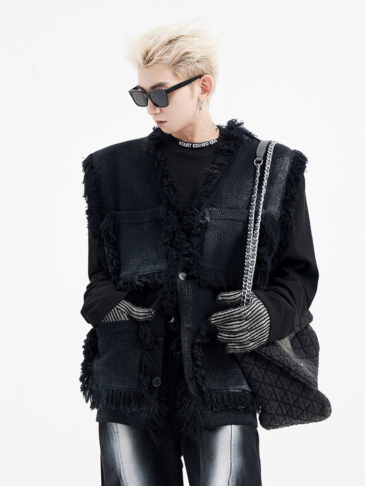 【24s January.】Hand Ruined Raw Edge Fringed Knitted Vest