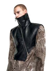 【25s Sep.】High Collar Oblique Zipper PU Leather Vest