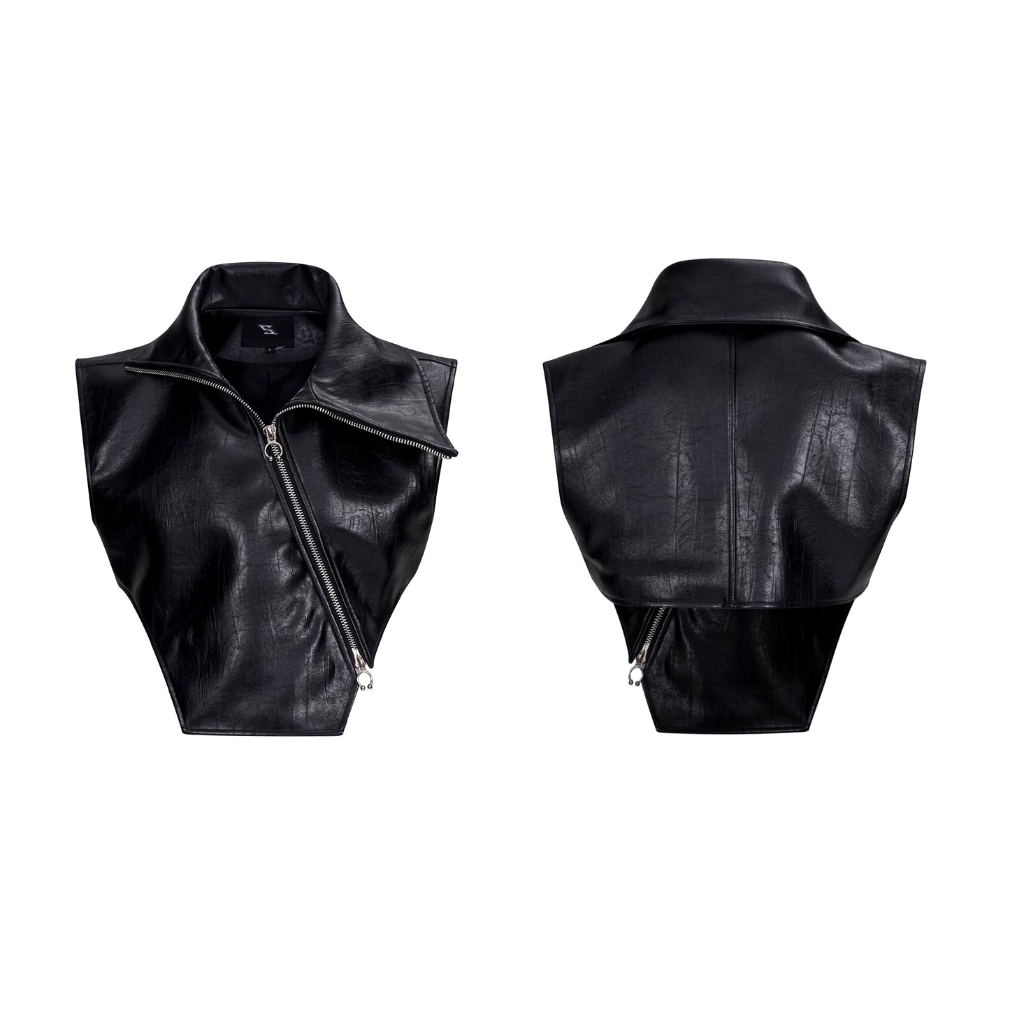 【25s Sep.】High Collar Oblique Zipper PU Leather Vest