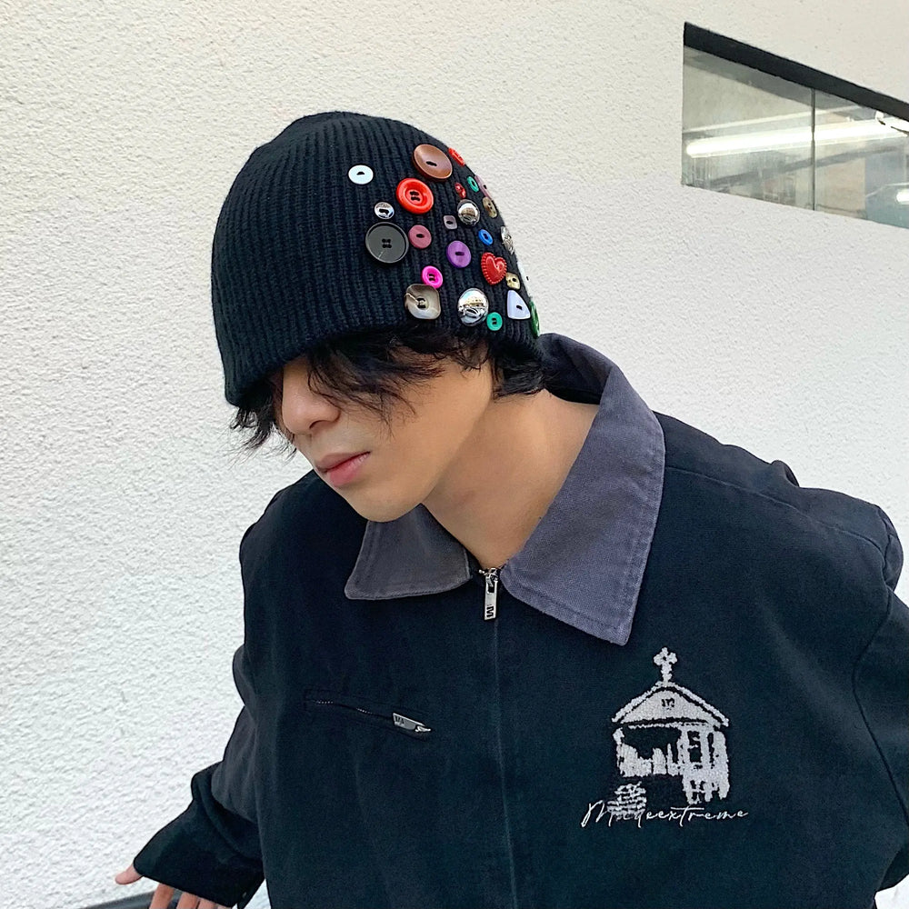 Multicolored Button Knit Beanie ArtsKoreanMan