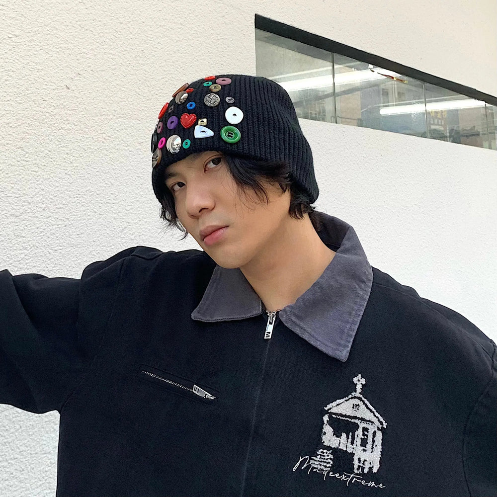 Multicolored Button Knit Beanie ArtsKoreanMan