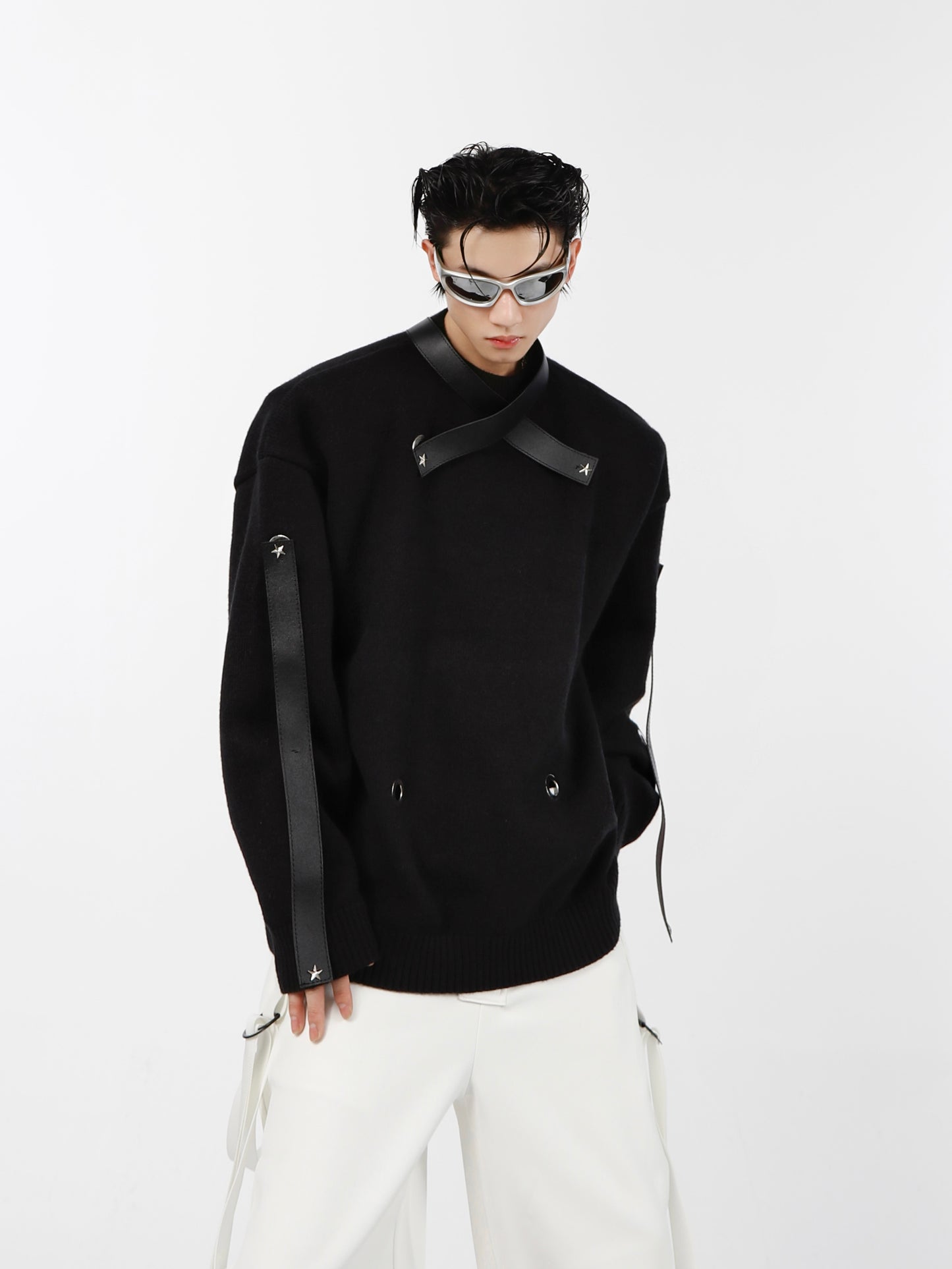 Leather Panel Sweater