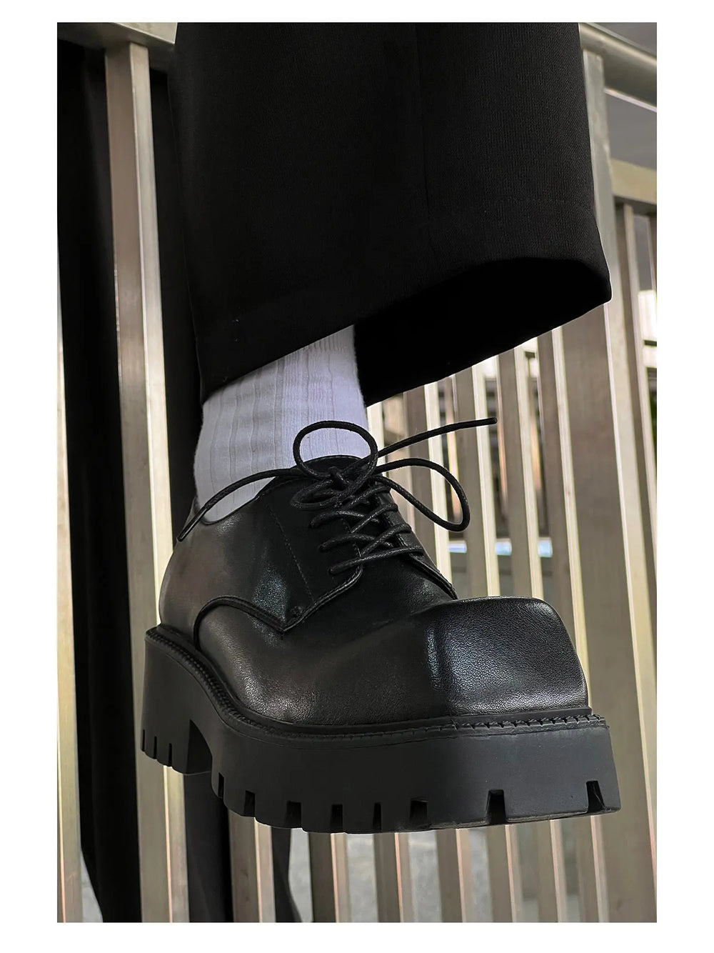 【HOT!】Square Toe Platform Leather Shoes ArtsKoreanMan