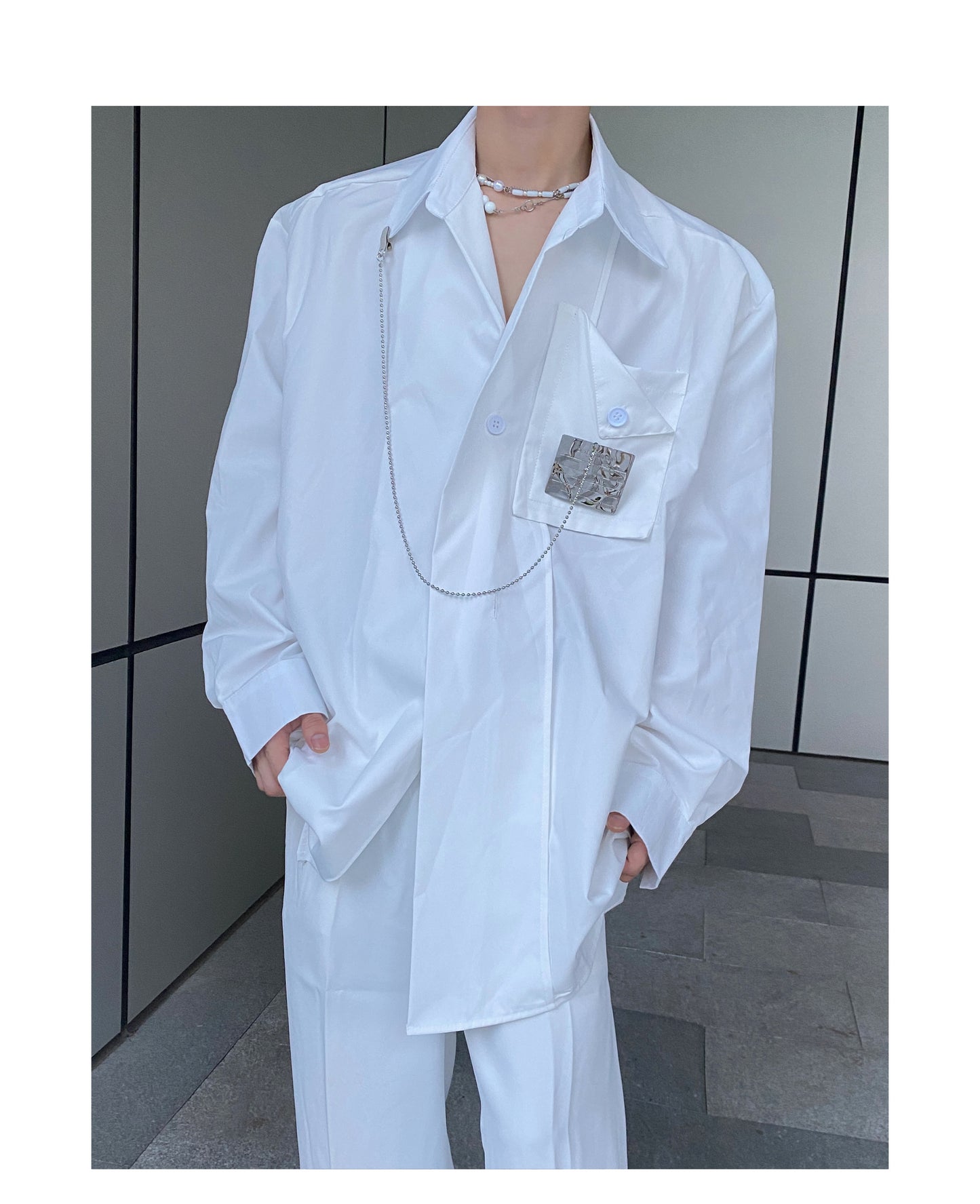 Men's Fashionable Long Sleeve White Shirt