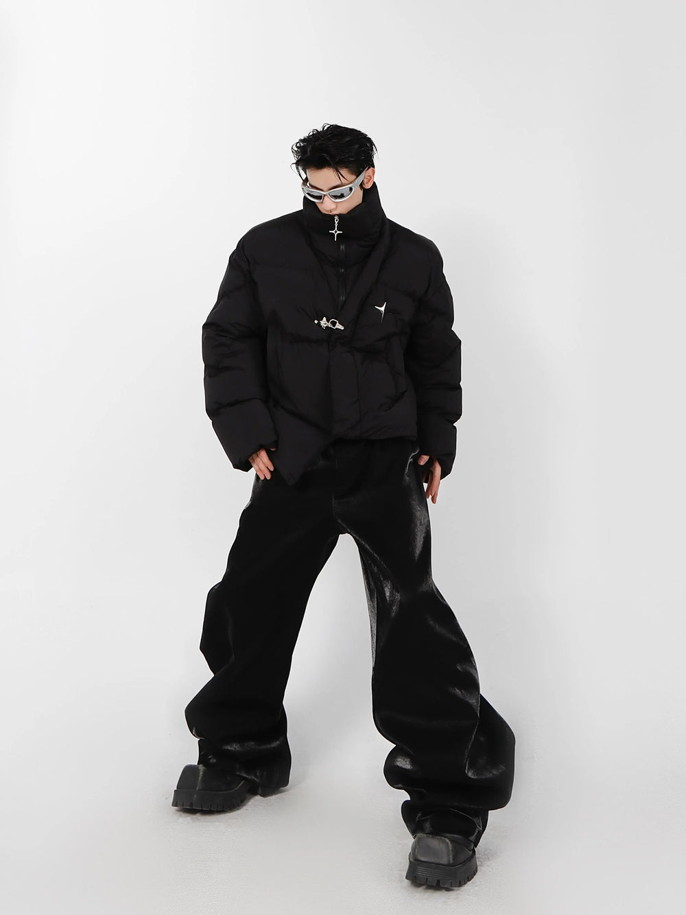 High Neck Asymmetrical Design Winter Coat ArtsKoreanMan