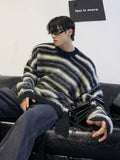 Black and White Striped Crew Neck Sweater ArtsKoreanMan