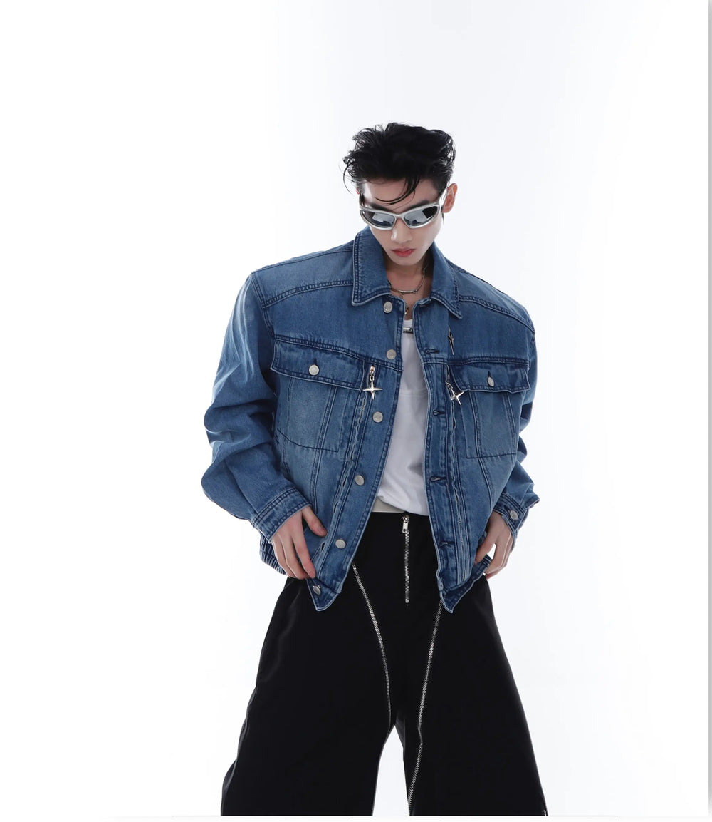 【23s Feb.】High Shoulder Cropped Denim Jacket ArtsKoreanMan