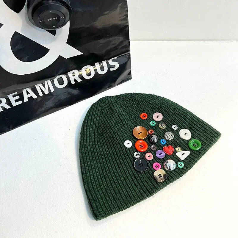 Multicolored Button Knit Beanie ArtsKoreanMan