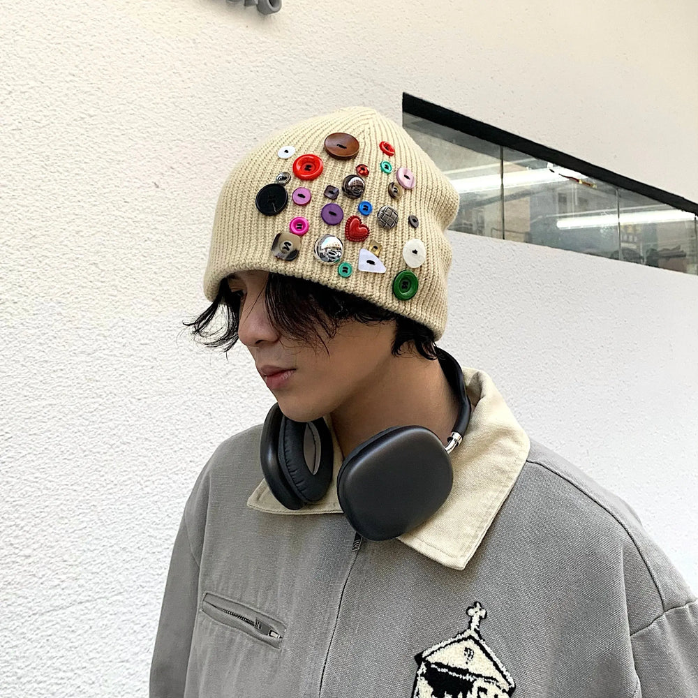 Multicolored Button Knit Beanie ArtsKoreanMan