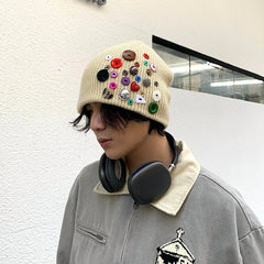 Multicolored Button Knit Beanie ArtsKoreanMan