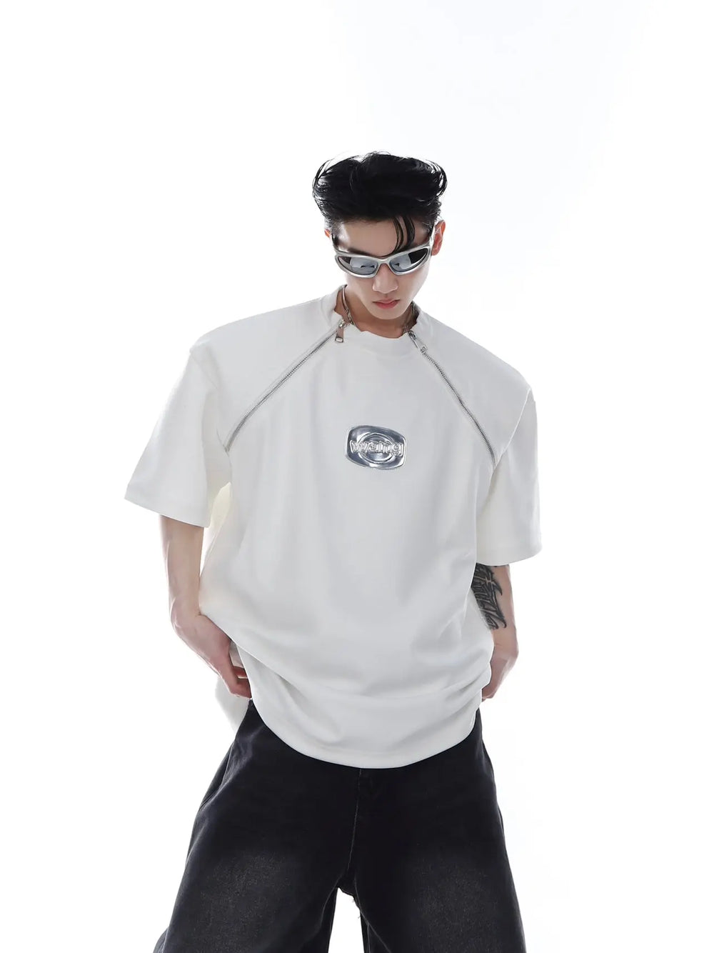 【23s Feb.】Shoulder Pad Round Neck T-shirt with Zipped ArtsKoreanMan