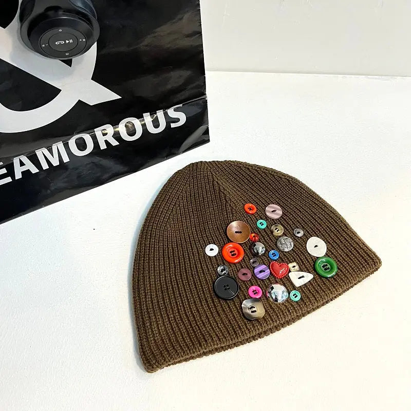 Multicolored Button Knit Beanie ArtsKoreanMan