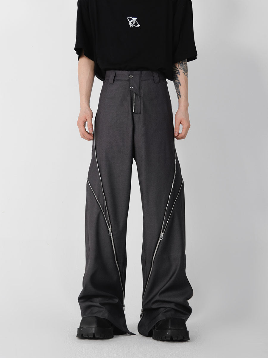 Zippered Slit Flared Trousers