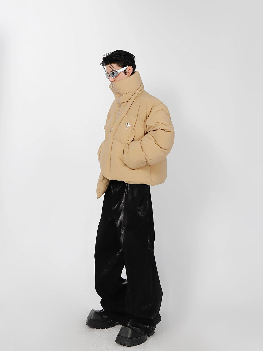 High Neck Asymmetrical Design Winter Coat ArtsKoreanMan