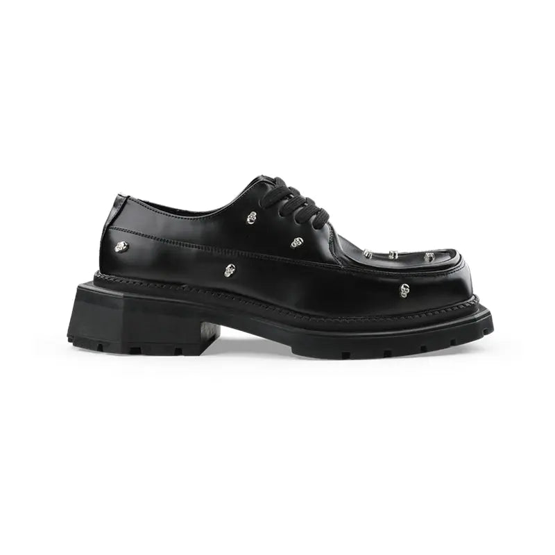 Skull Embellished Leather Shoes ArtsKoreanMan