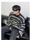 Black and White Striped Crew Neck Sweater ArtsKoreanMan