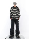 Black and White Striped Crew Neck Sweater ArtsKoreanMan
