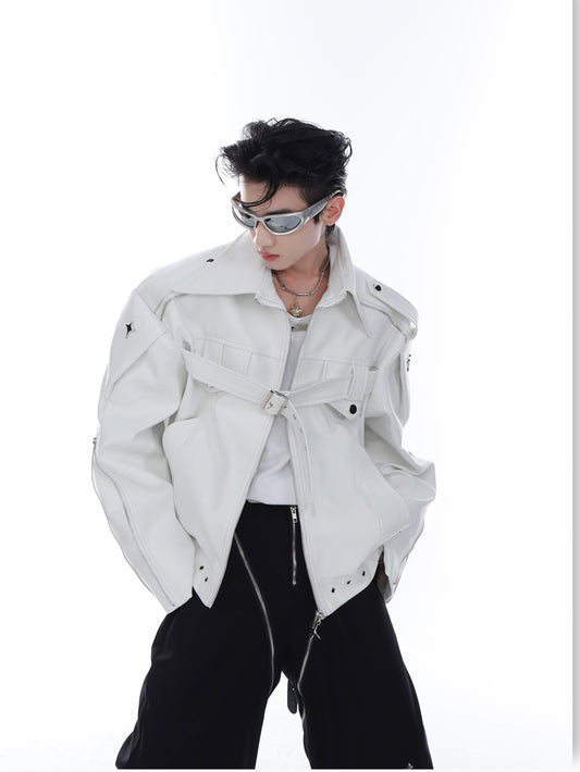 【23s Feb.】Button and Zip Leather Jacket