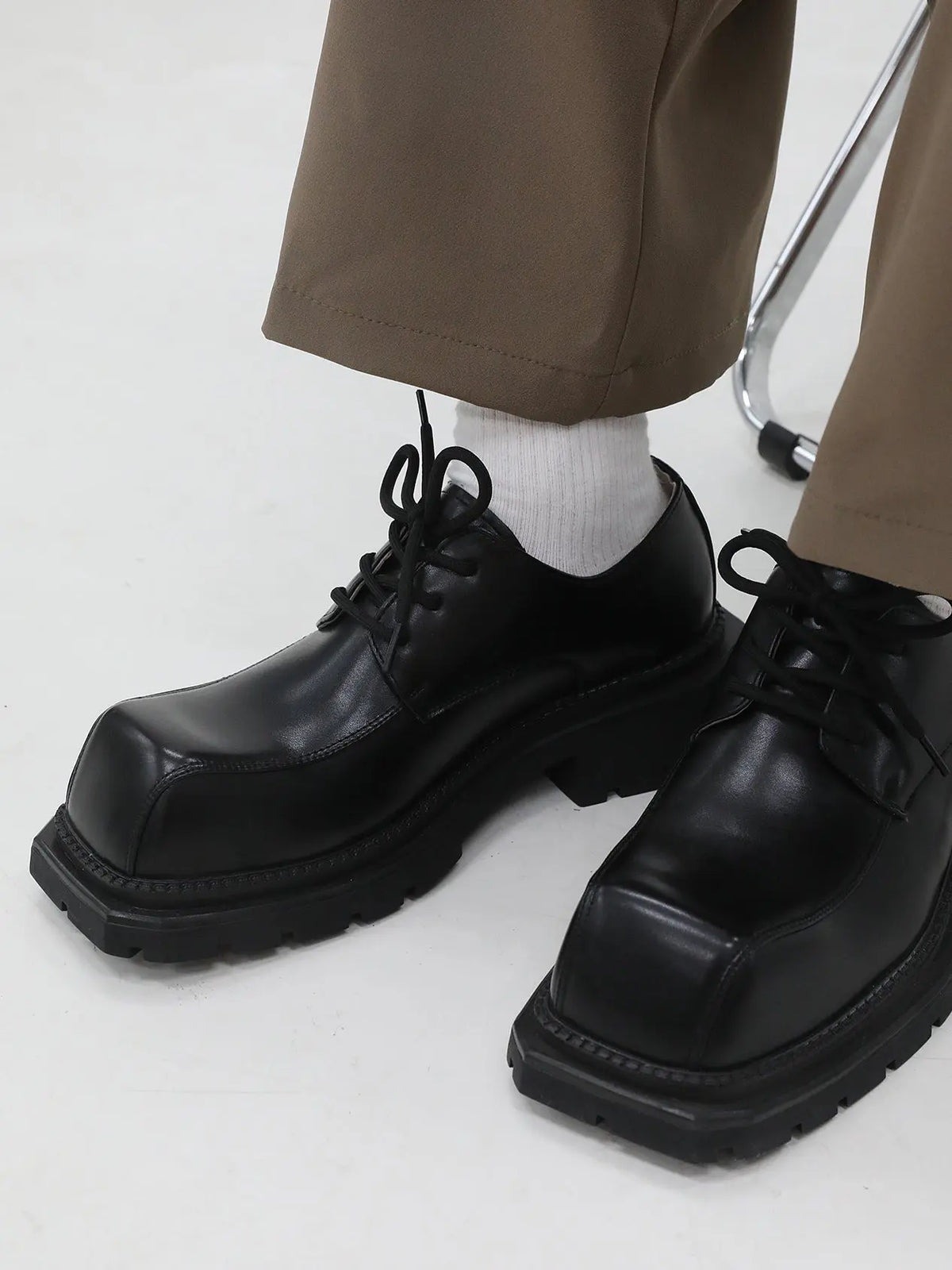 【HOT!】Black Square Toe Leather Shoes ArtsKoreanMan