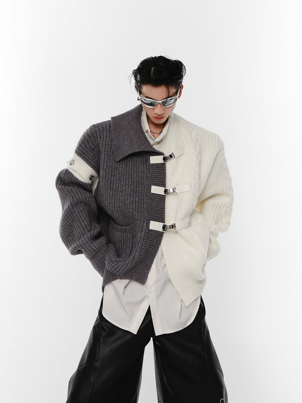 Black and White Paneled Sweater ArtsKoreanMan