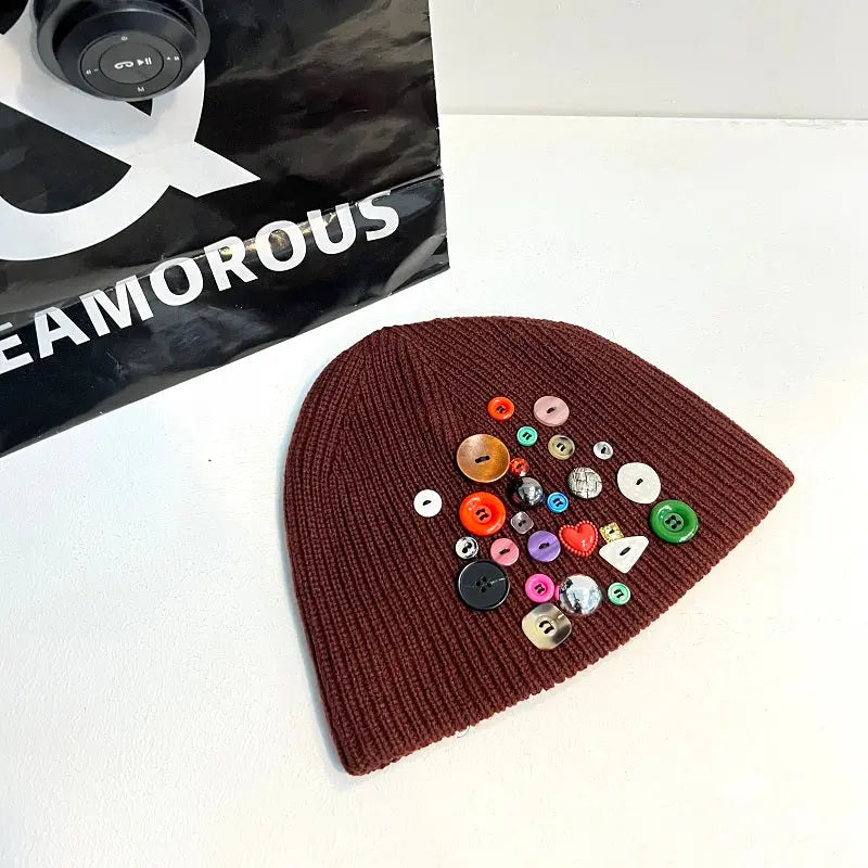 Multicolored Button Knit Beanie ArtsKoreanMan