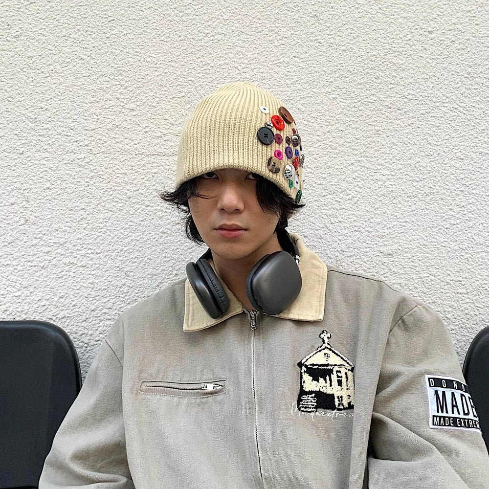 Multicolored Button Knit Beanie ArtsKoreanMan