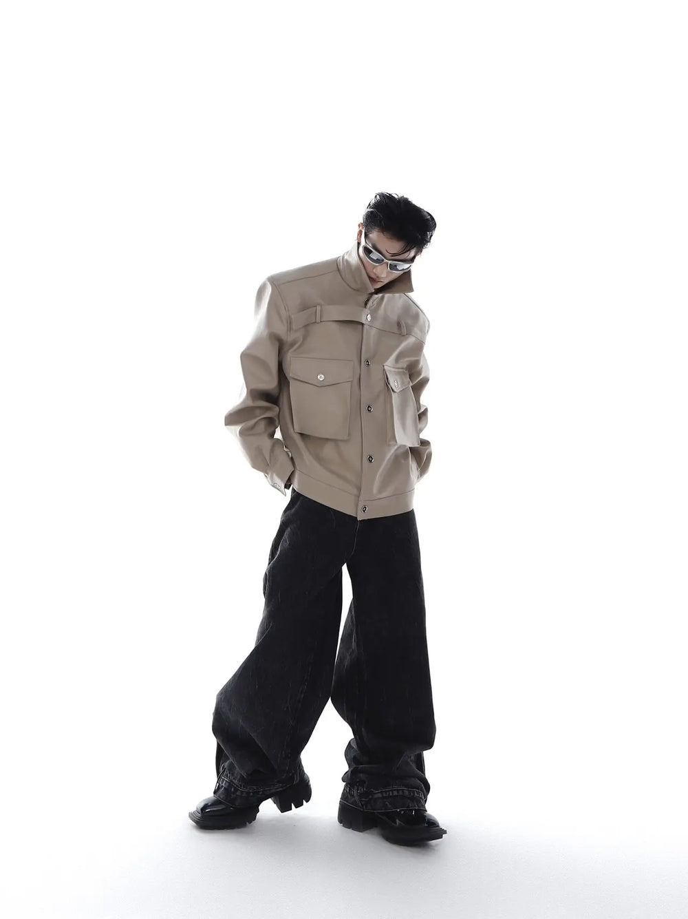 【23s Feb.】Large Pocket High Shoulder Leather Jacket ArtsKoreanMan