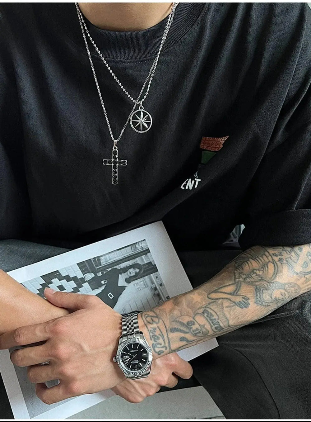 Black Cross Pendant Necklace ArtsKoreanMan
