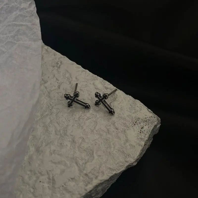 Black Cross Stud Earrings ArtsKoreanMan