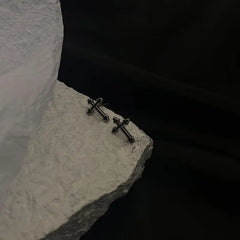 Black Cross Stud Earrings ArtsKoreanMan