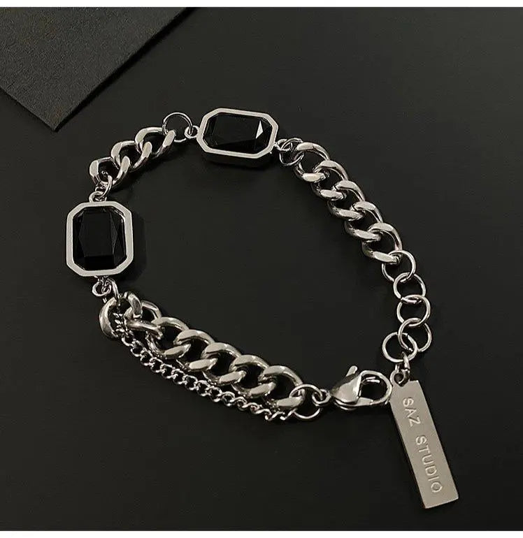 Black Gem Stitching Bracelet ArtsKoreanMan