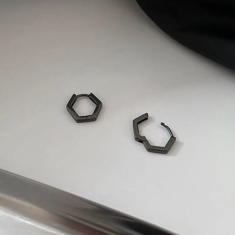 Black Hexagon Earrings ArtsKoreanMan