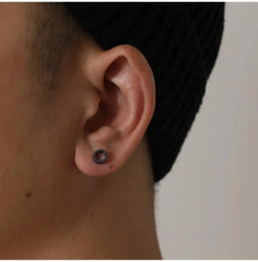 Black Hollow Round Stud Earrings ArtsKoreanMan