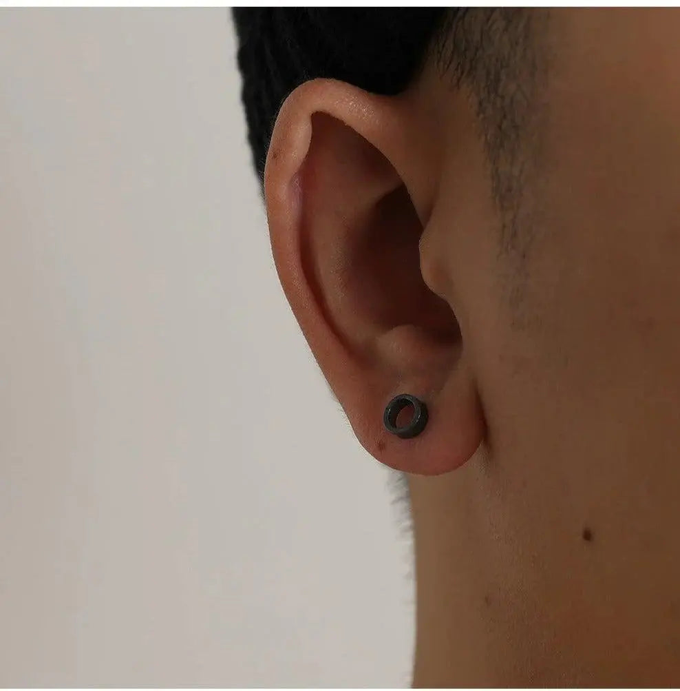 Black Hollow Round Stud Earrings ArtsKoreanMan
