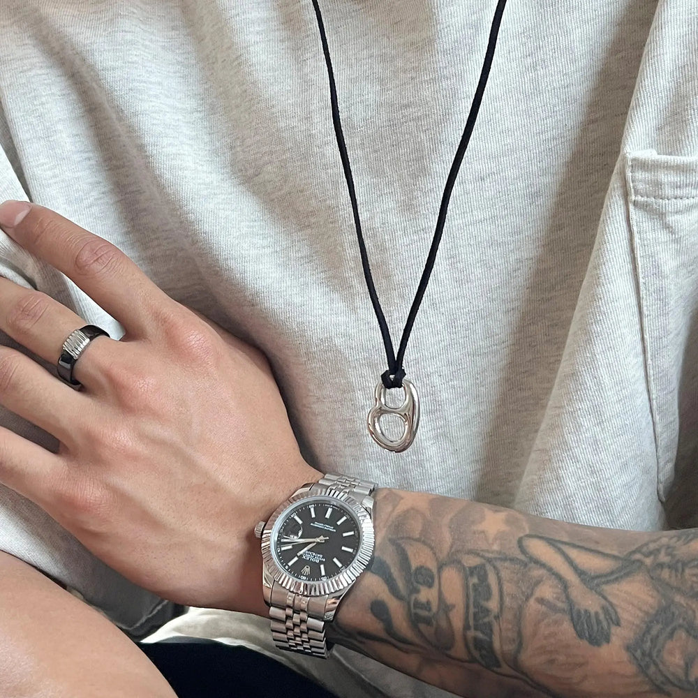 Black Leather Rope Necklace ArtsKoreanMan