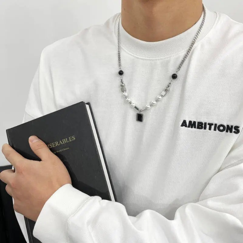 Black Square Pendant Necklace ArtsKoreanMan