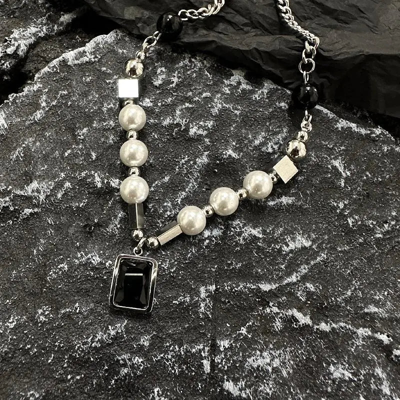 Black Square Pendant Necklace ArtsKoreanMan