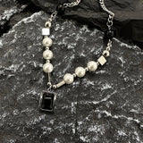 Black Square Pendant Necklace ArtsKoreanMan