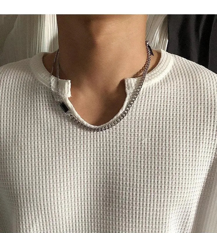 Black Square Stitching Necklace ArtsKoreanMan